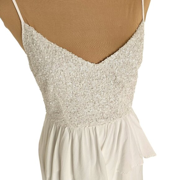 Keepsake the Label Handkerchief Hem White Sequins Dress Spaghetti Strap Sz S - Picture 2 of 11